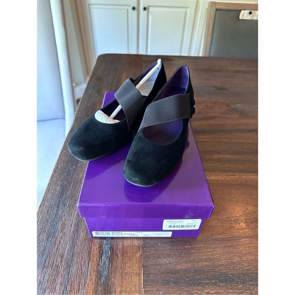 Vaneli Purple Collection black suede Mabel wedge heels